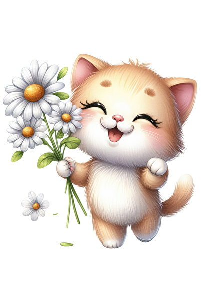 StoryGift Romania Sticker Adeziv 90CM cu o pisicuta vesela care tine un buche...