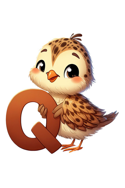 StoryGift Romania Sticker Eticheta 50CM cu pasare cu litera "Q", ilustratie, ...