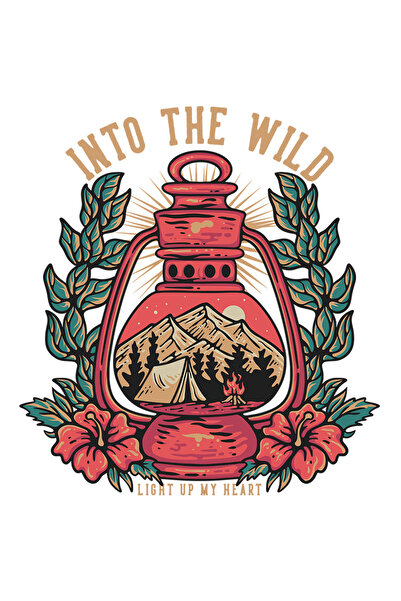 StoryGift Romania Sticker Adeziv 90CM Cu Mesaj In Engleza Into The Wild, Felinar, Cort, Munte, Foc De Tabara, Fl