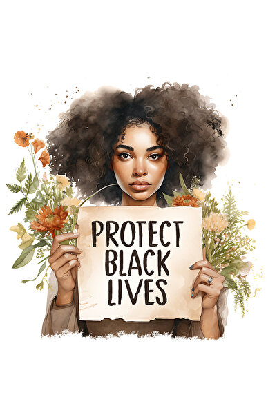 StoryGift Romania Sticker Eticheta 40CM cu o femeie de culoare cu mesajul "Protect black lives", negre, vieti, p