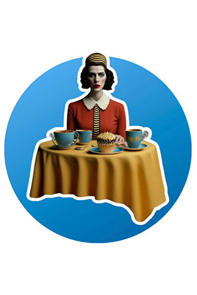 StoryGift Romania Sticker Eticheta 50CM Cu Masa, Cani, Ceai, Femeie, Palarie,...