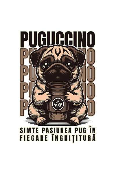 StoryGift Romania Sticker Autocolant 70CM Adeziv Cafea Puguccino. Pug dog cap...