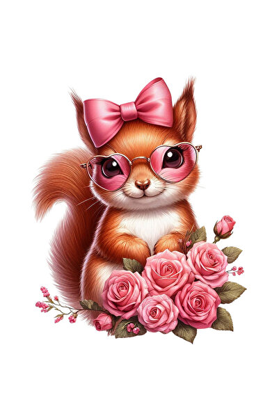 StoryGift Romania Sticker Adeziv 90CM cu o veverita vesela, trandafiri, roz, ochelari, inimioare, funda, cadou,