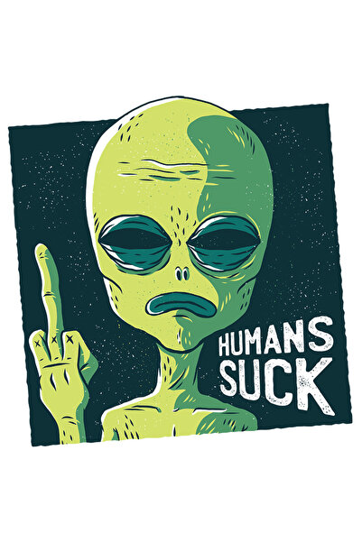 StoryGift Romania Sticker Autocolant 70CM Cu Extraterestru Albastru Aratand Semn Obscen, Text In Engleza, Univer