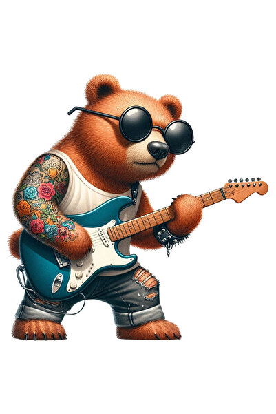 StoryGift Romania Sticker Adeziv 90CM cu un urs tatuat care canta la chitara,...