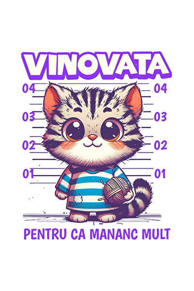 StoryGift Romania Sticker Cu Pisica In Dungi Cu Ghem De Lana Arestata Text Vinovata Pentru Ca Mananc Mult Cu