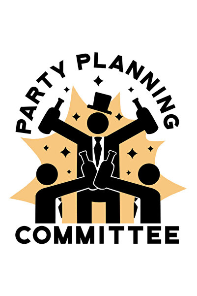 StoryGift Romania Sticker Eticheta 40CM Cu Mesaj In Engleza Party Planning Committee, Silueta Om Cu Palarie Si S