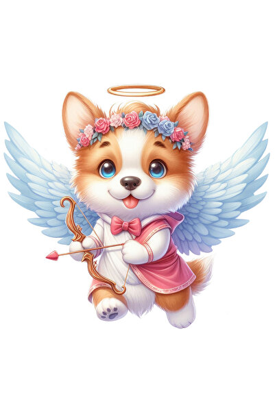 StoryGift Romania Sticker Adeziv 90CM cu un catel vesel Cupidon care trage cu arcul, ilustratie, aripi, indragos