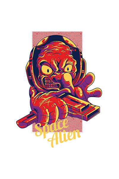 StoryGift Romania Sticker Eticheta 40CM Cu Astronaut Urat Rosu, Text In Engleza Space Alien, Iubitorii De Filme