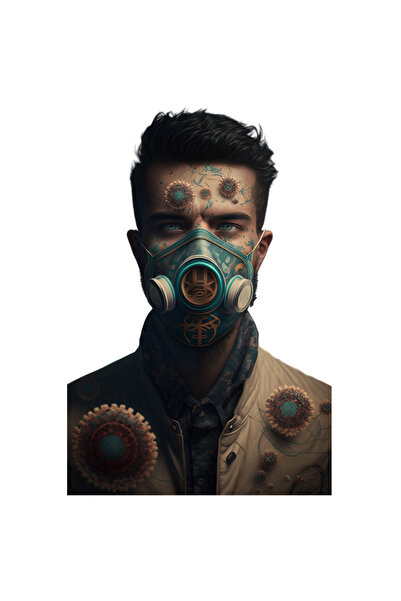 StoryGift Romania Sticker Autocolant 70CM cu Portret Barbat Robot, Masca de Gaz, Arta Moderna, Viitor Dispotic,