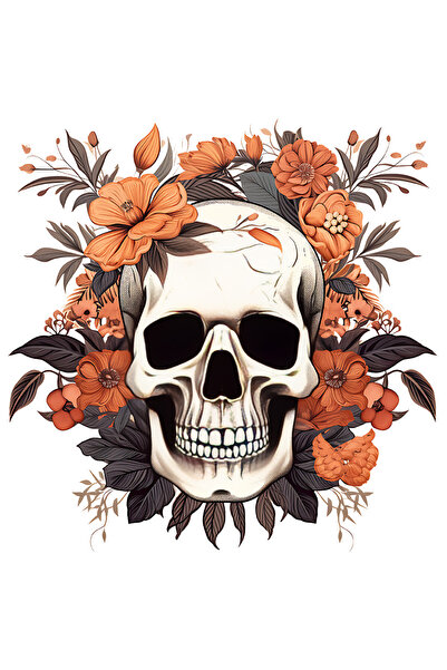 StoryGift Romania Sticker Autocolant 70CM cu un craniu, ilustratie, flori por...