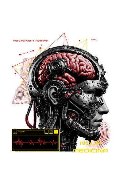 StoryGift Romania Sticker Adeziv 90CM Adeziv craniu uman cu fier medicina moderna cu Margini Albe, PVC Vinyl 90 cm