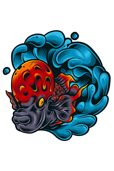 StoryGift Romania Sticker Adeziv 90CM Cu Peste Flowerhorn, Valuri, Apa, Solzi...