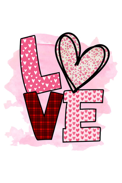 StoryGift Romania Sticker Eticheta 50CM cu o inima cu mesajul "Love", roz, rosu, Valentine's Day, ilustratie, iu