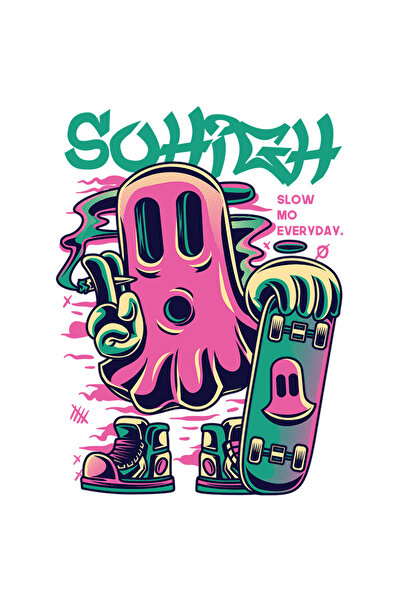 StoryGift Romania Sticker Adeziv 90CM Cu Fantoma Fumand Cu Skateboard Adidasi...