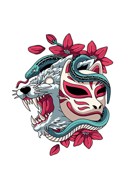 StoryGift Romania Sticker Autocolant 70CM Cu Sarpe, Floare, Lup, Masca, cu Margini Albe, PVC Vinyl 70 cm