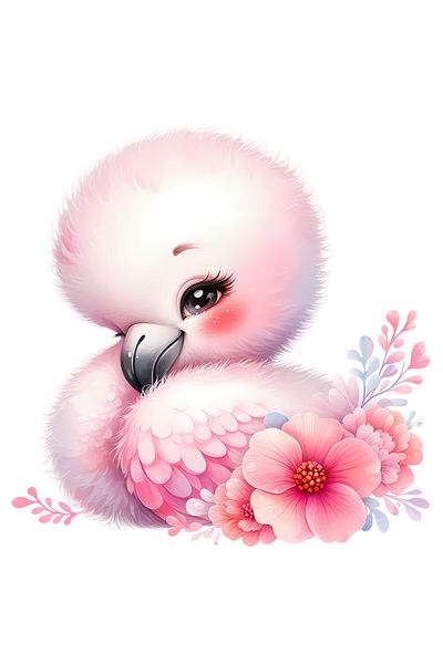 StoryGift Romania Adhesive Sticker 90CM with a Flamingo bird, illustration, plants, flowers, blushing, happiness, with