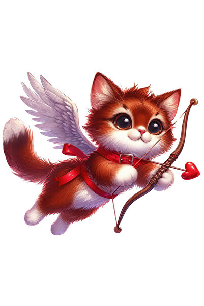 StoryGift Romania Sticker Eticheta 40CM cu o pisicuta vesela care trage cu arcul, Valentine's Day, aripi, zboara