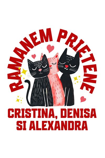 StoryGift Romania Sticker 70CM with Three Cats Portrait Two Black One Pink Love Text Let's Stay Friends