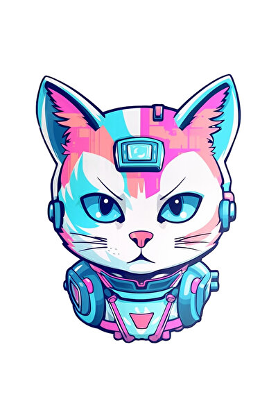 StoryGift Romania Sticker Adeziv 90CM Cu Pisica Robot, Tehnologie, Fantastic, SF, Iubitorii de Pisici, Animale,