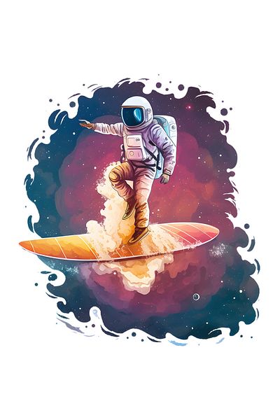 StoryGift Romania Sticker Eticheta 50CM cu un astronaut care se da cu o placa de surf, ilustratie, abstract, des