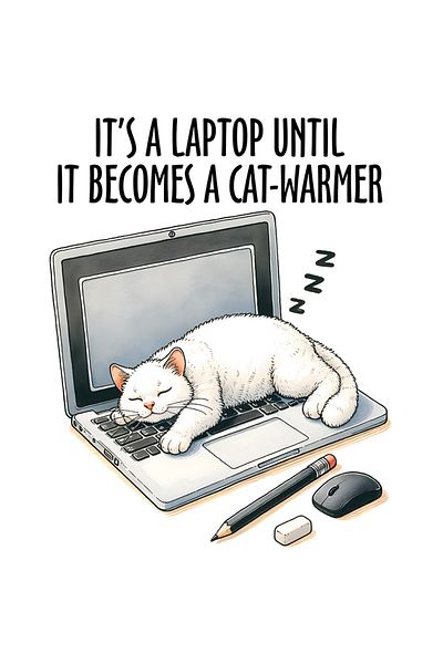 StoryGift Romania Sticker Autocolant 70CM cu o pisica alba care doarme pe un laptop cu mesajul "It's a laptop un