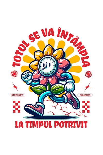 StoryGift Romania Sticker Autocolant 70CM cu Ceas Floarea Soarelui Alergand Text Totul Se Va Intampla La Momentu