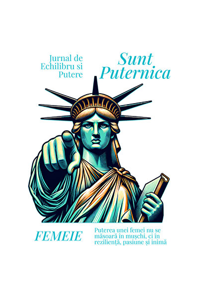 StoryGift Romania Sticker Adeziv Statuia Libertati Mesaj Motivational Femei, Sunt Puternica Cu Margini Albe,