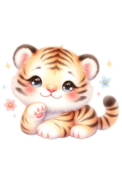 StoryGift Romania Sticker 70CM sticker with a cheerful tiger cub standing idle, illustration, carefree, copy