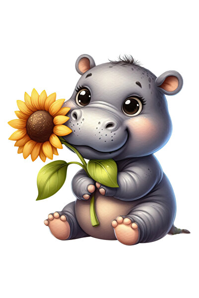 StoryGift Romania Sticker Eticheta 40CM cu un pui de hipopotam fericit, ilust...