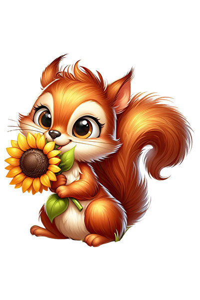 StoryGift Romania Sticker Eticheta 40CM cu o veverita vesela care tine o floa...