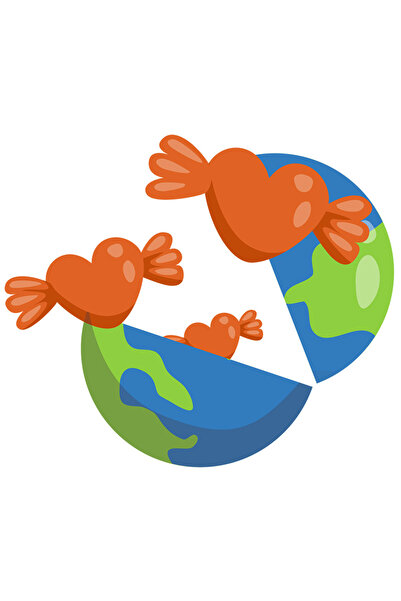 StoryGift Romania Sticker Autocolant 70CM Cu Planeta, Glob, Bomboane, Inima, cu Margini Albe, PVC Vinyl 70 cm