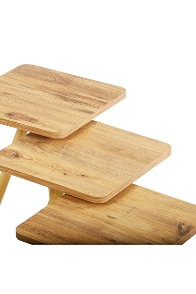 interGO Masă de cafea cu 3 piese, picioare pătrate din lemn - model pin atlantic