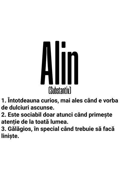 StoryGift Romania Sticker Autocolant 70CM Cu Numele Alin, Cu Mesaj Amuzant, Curios, Sociabil, Galagios cu Margin
