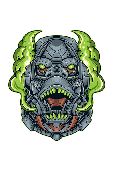 StoryGift Romania Sticker Autocolant 70CM Cu Gorila, Robot, Mecha, Fum, SF, Cyberpunk, cu Margini Albe, PVC Vin