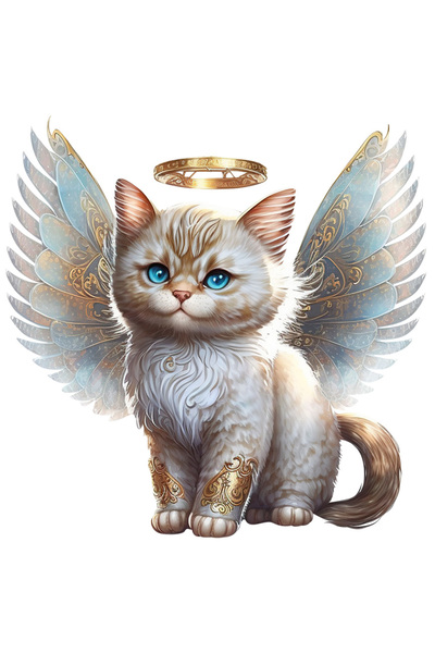 StoryGift Romania Sticker Autocolant 70CM cu o pisica blanoasa cu aripi, ilus...