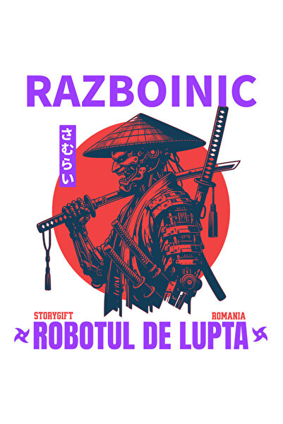 StoryGift Romania Sticker cu Portret Profil Razboi Robot Cu Palarie Stil Samurai Ninja Text Razboinic De Lupta cu M