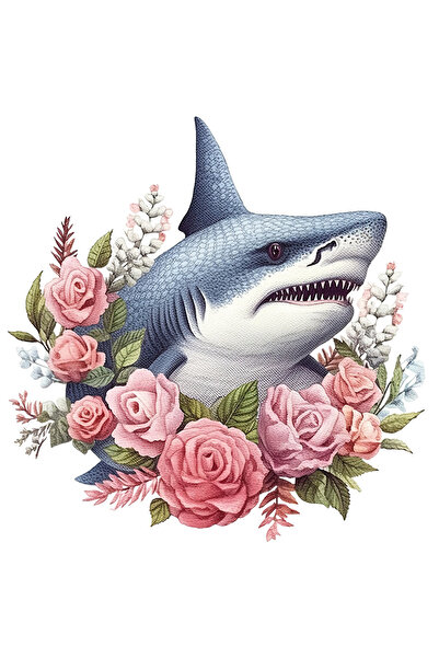 StoryGift Romania Sticker Autocolant 70CM cu un rechin furios, ilustratie, tr...