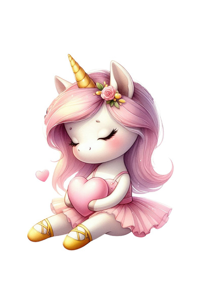StoryGift Romania Sticker Cu Un Unicorn Imbujorat, Ilustratie, Tine O Inima, ...