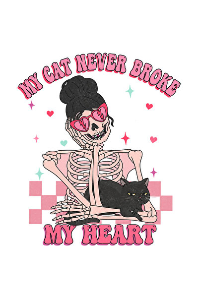 StoryGift Romania Sticker Adeziv 90CM cu un schelet de femeie care tine in brate o pisica neagra cu mesajul "My