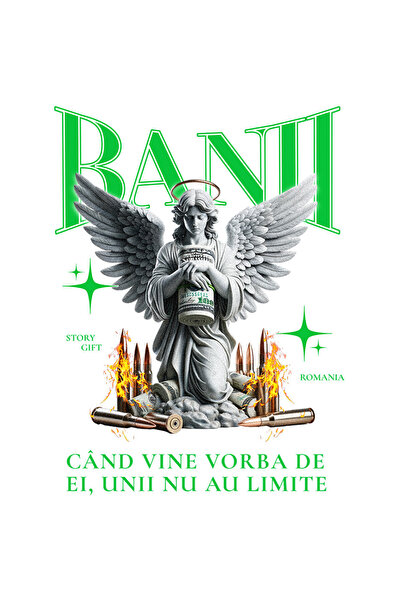 StoryGift Romania Sticker Cu Statuie Cu Bancnote Banii, Mesaj Cand Vine Vorba De Ei Unii Nu Au Limite Cu Mar