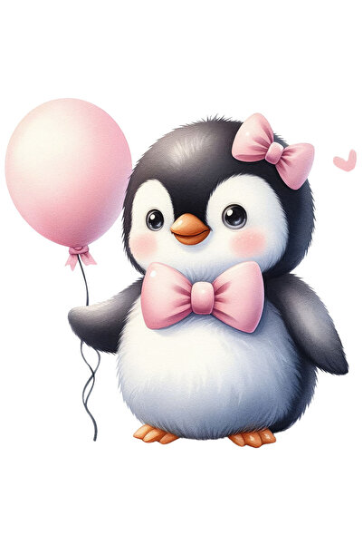 StoryGift Romania Sticker Autocolant 70CM cu pinguin emotionat, ilustratie, balon, funda, balon, inimioara, bucu