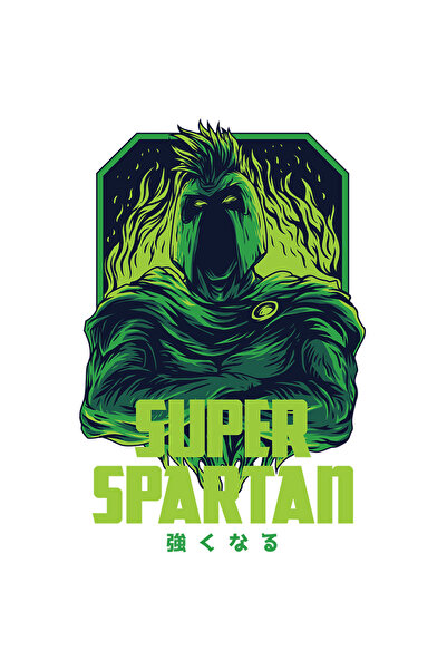 StoryGift Romania Sticker Adeziv 90CM Cu Portret Spartan In Flacari Cu Creasta, Text In Engleza Super Spartan, I