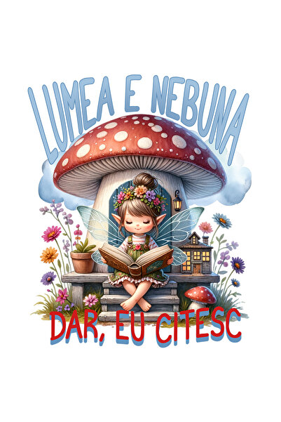 StoryGift Romania Sticker Eticheta 40CM Adeziv zana citind text lumea e nebun...