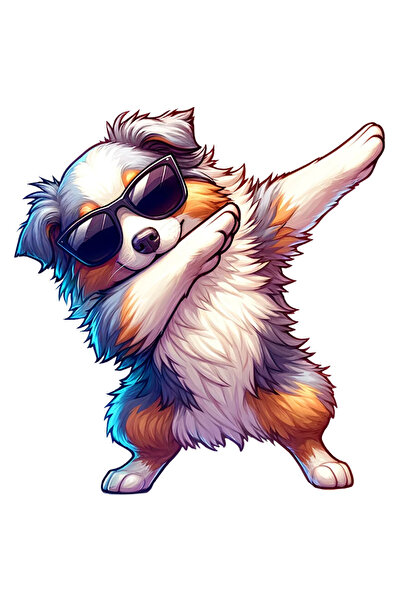 StoryGift Romania Sticker Cu Un Catel Care Danseaza, Ilustratie, Ochelari, Bu...