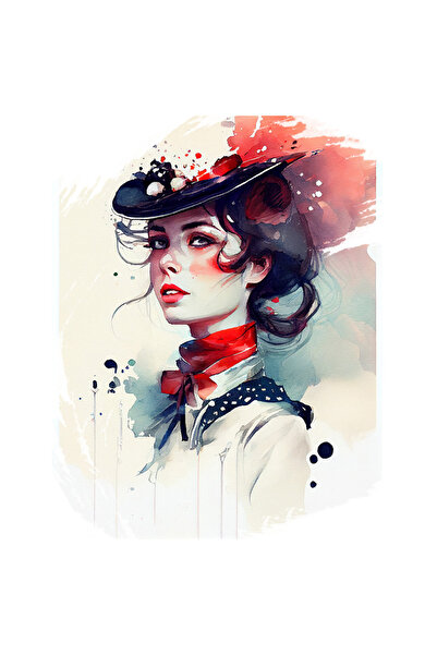 StoryGift Romania Sticker Autocolant 70CM Cu Pictura Portret Fata Cu Palarie Albastra, Funda la Gat, Tinuta Mari