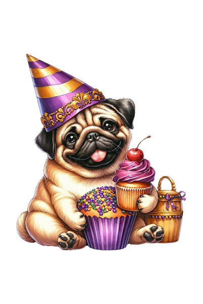 StoryGift Romania Sticker Adeziv 90CM cu un catel vesel, ilustratie, aniversare, briose, dulciuri, bucurie, apre