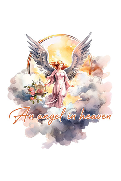 StoryGift Romania Sticker Eticheta 50CM cu un inger cu mesajul "An angel in Heaven", rai, ilustratie, constienti