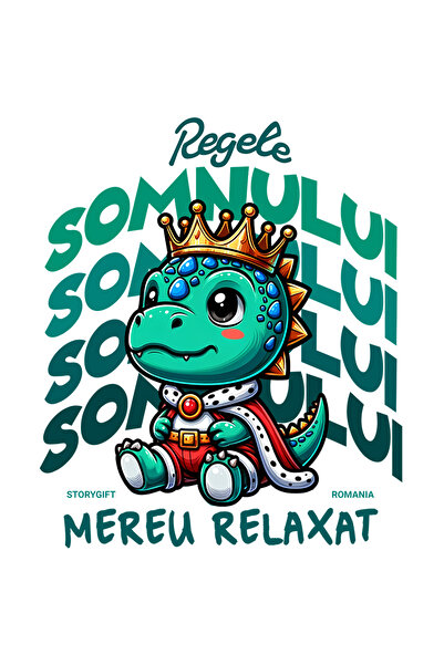 StoryGift Romania Sticker Autocolant 70CM Adeziv Dinozaur Cu Coroana Text Hai...