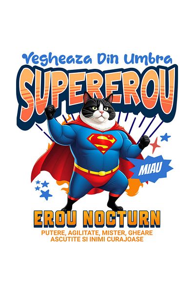StoryGift Romania Sticker Adeziv 90CM cu Scottish Fold Caine In Costum de SuperMan cu Pelerina, Erou Nocturn, De